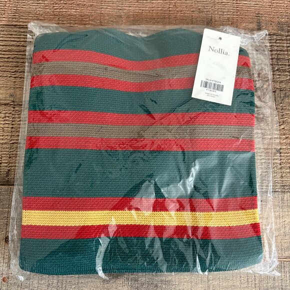 Wrist Tote Bag- 100% Polyester- Green Red Tan Stripped -Winter/Fall Colors - NWT - Picture 5 of 5